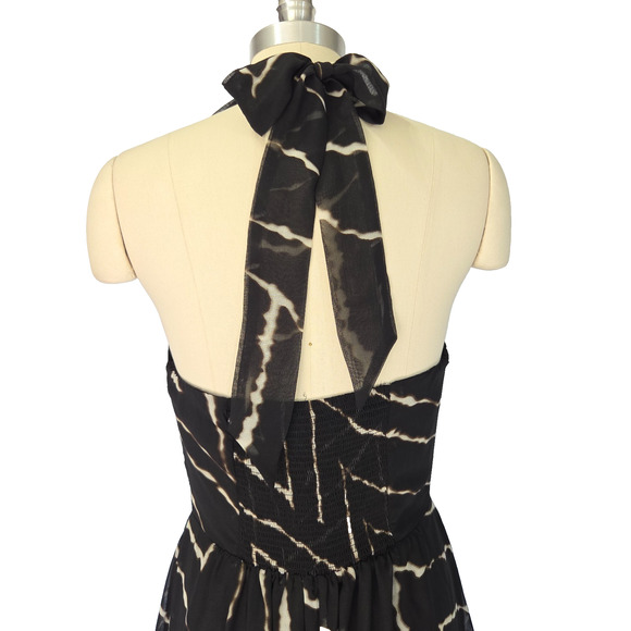 Vintage Y2K Express Black Halter Maxi Dress Size S Ikat Sequins Formal Party - Picture 8 of 11